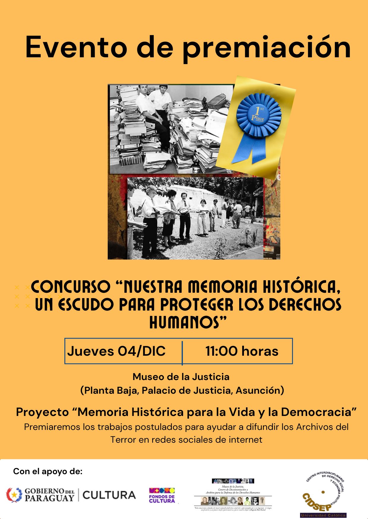 El jueves 4, la premiación a participantes del Concurso Memoria Histórica